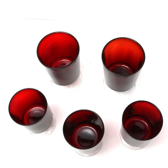 Vintage 70s Cristal D'Arques of France Cavalier Wine Goblets Glasses Ruby Red x5 - Picture 13 of 13
